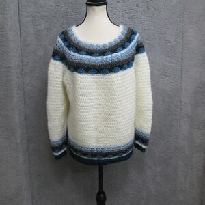 Handmade Crochet Boho Sweater Womens Large Pullover Nordic Stripe Cozy Jumper